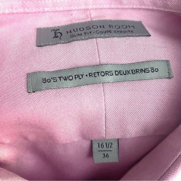 Hudson Room 100% Egyptian Cotton Men’s Petal Pink Button‎ Down Shirt Slim Sz 36 - Picture 5 of 9